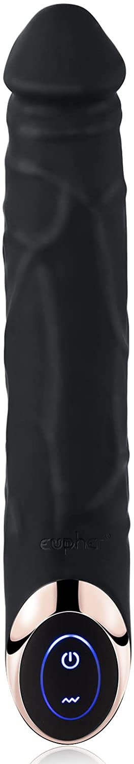 Eupher 8.5 Inch Rechargeable G Spot Dildo Vibrator,Realistic Dildo Vibrating Machine with 10 Vibrations,Quiet & Bendable Vaginal Clitoris Anal Stimulation Adult Sex Toys for Women or Couple (Black)