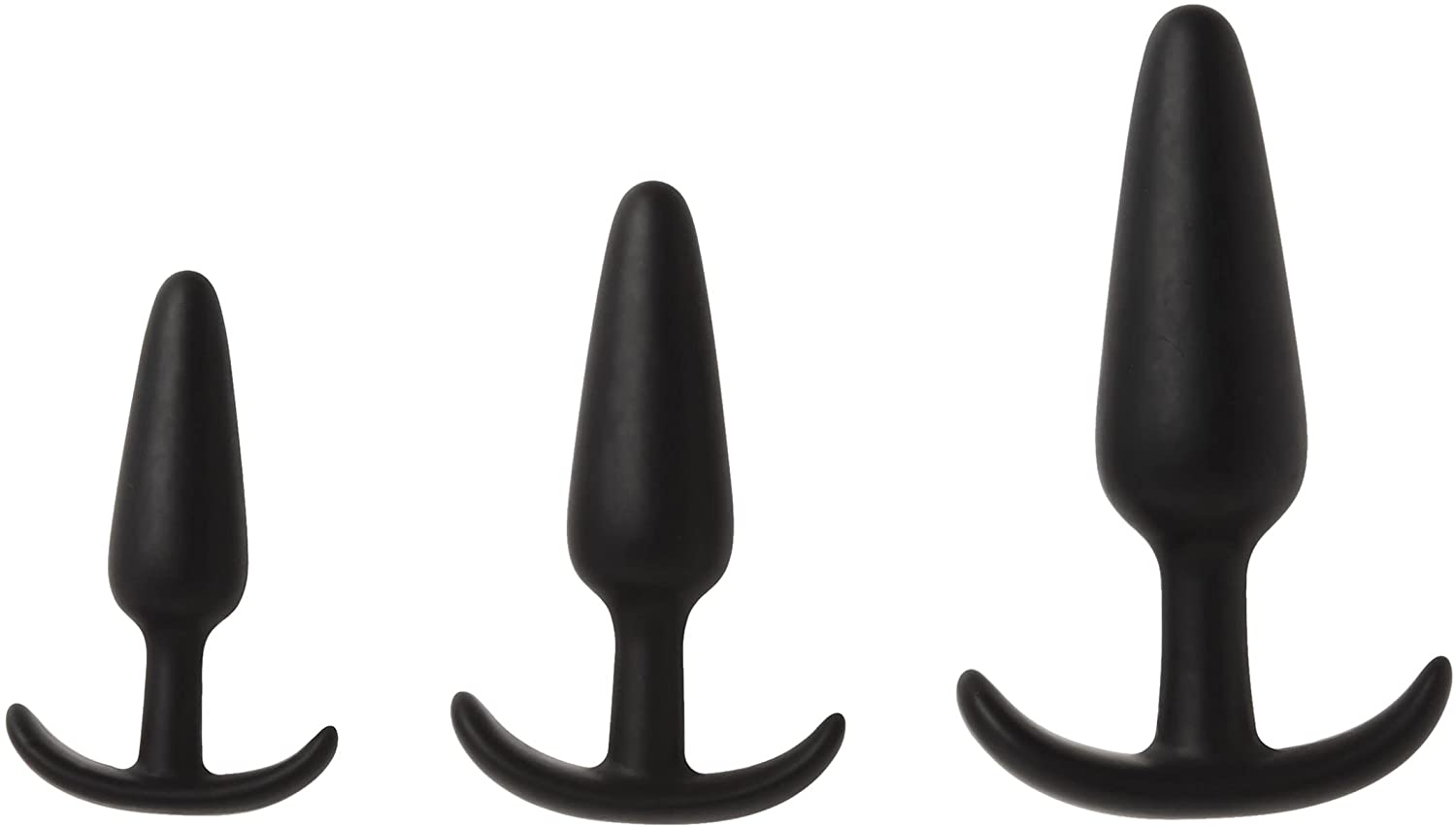 Doc Johnson Mood - Naughty 1 Trainer Set - Small, Medium, Large - Silicone Butt Plugs with Tapered Base for Comfort Between The Cheeks - Black