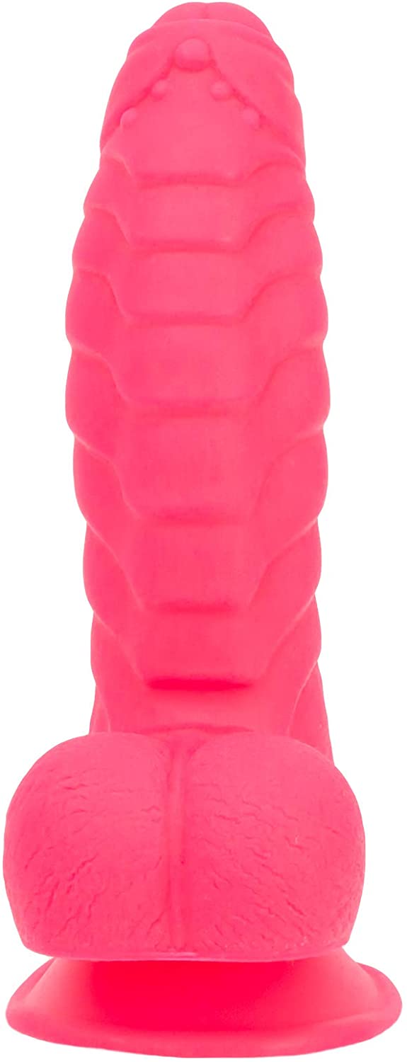 pure love Fantasy Silicone Dildo with Suction Cup, Ribbed & Studded, 7 Inch, Pink