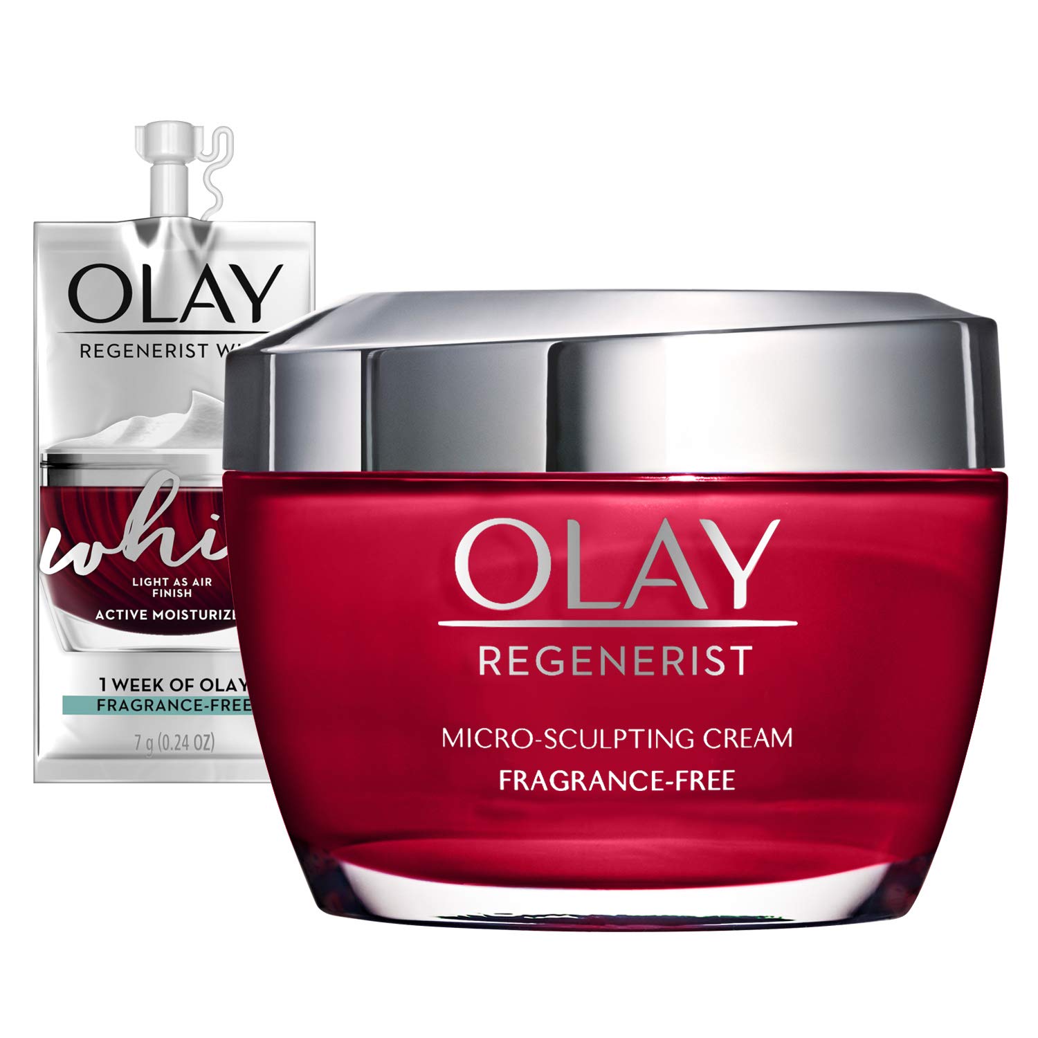 Olay Regenerist Micro-Sculpting Cream Face Moisturizer with Hyaluronic Acid & Vitamin B3+, Fragrance-Free, 1.7 Oz + Whip Face Moisturizer Travel/Trial Size Bundle