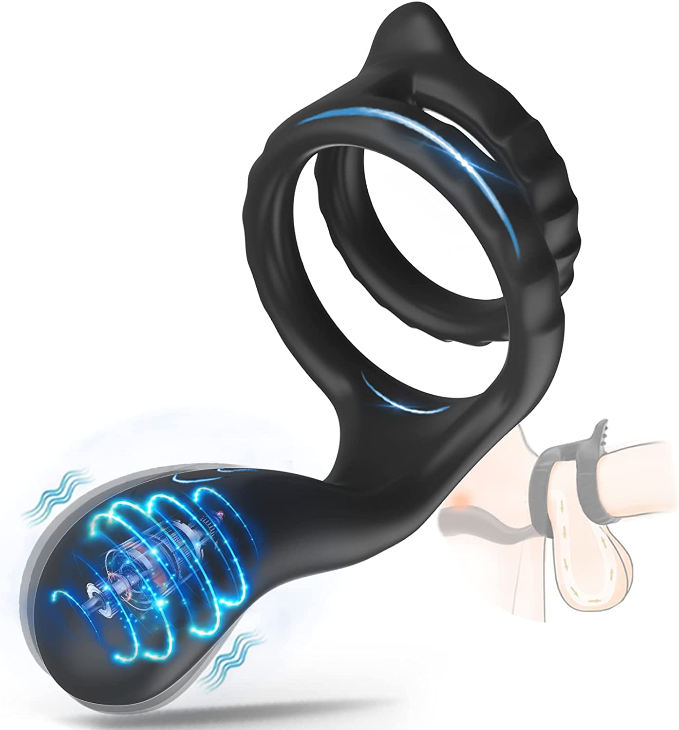 Vibrating Dual Cock Ring with Taint Teaser,Rechargeable Penis Ring Vibrator with 10 Vibration Modes,Sex Toys for Men and Extreme Couples Play