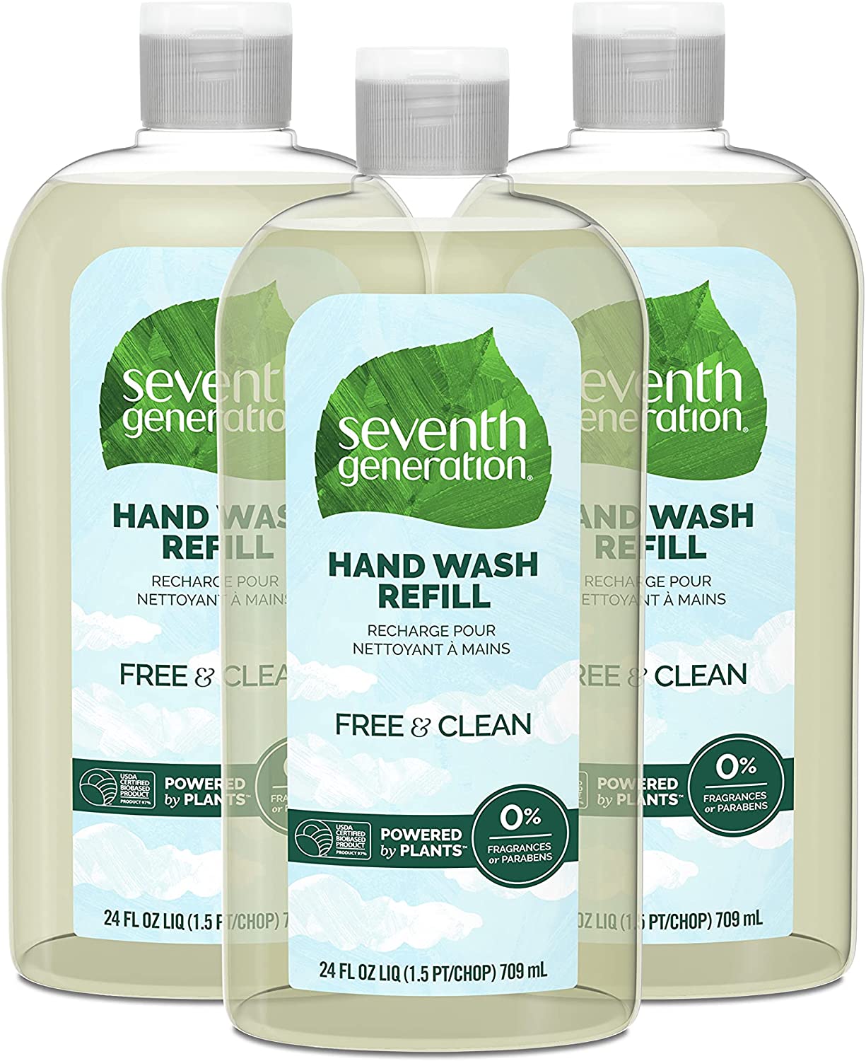 Seventh Generation Hand Soap Refill, Free & Clear Unscented, 24 oz, 3 Count (Pack of 1) (Packaging May Vary)