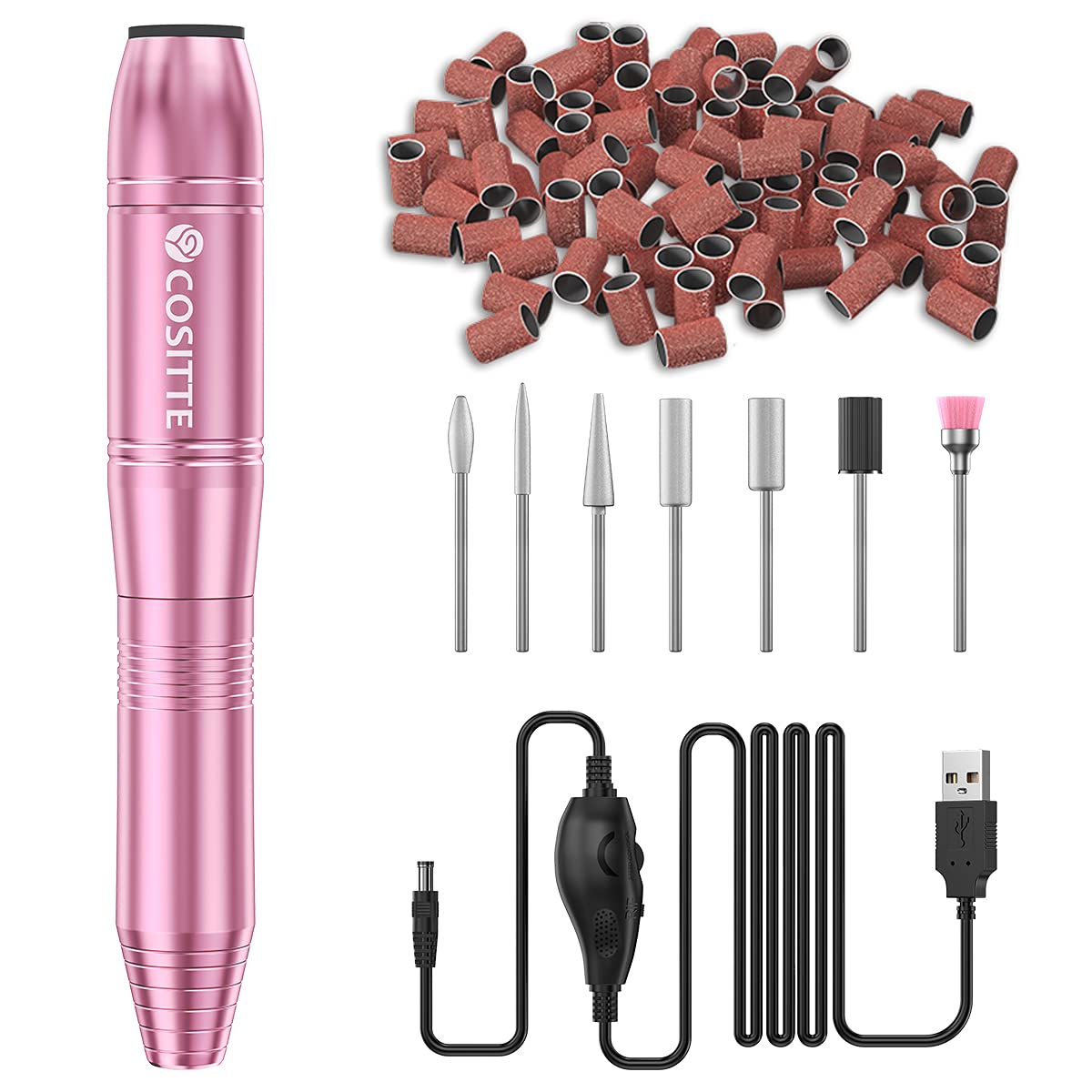 COSITTE Electric Nail Drill,USB Electric Nail Drill Machine for Acrylic Nails,Portable Electrical Nail File Polishing Tool Manicure Pedicure Efile Nail Supplies for Home and Salon Use,Pink