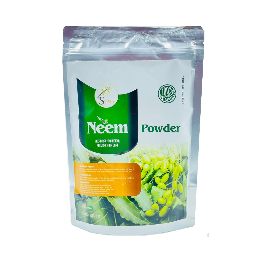 SVATV Neem Powder | Azadirachta Indica | Neem Leaf Powder | Skin Care | Healthier and Thicker Hair | Ideal for All Hair and Skin Types | Size - 227g, Half Pound , 8oz