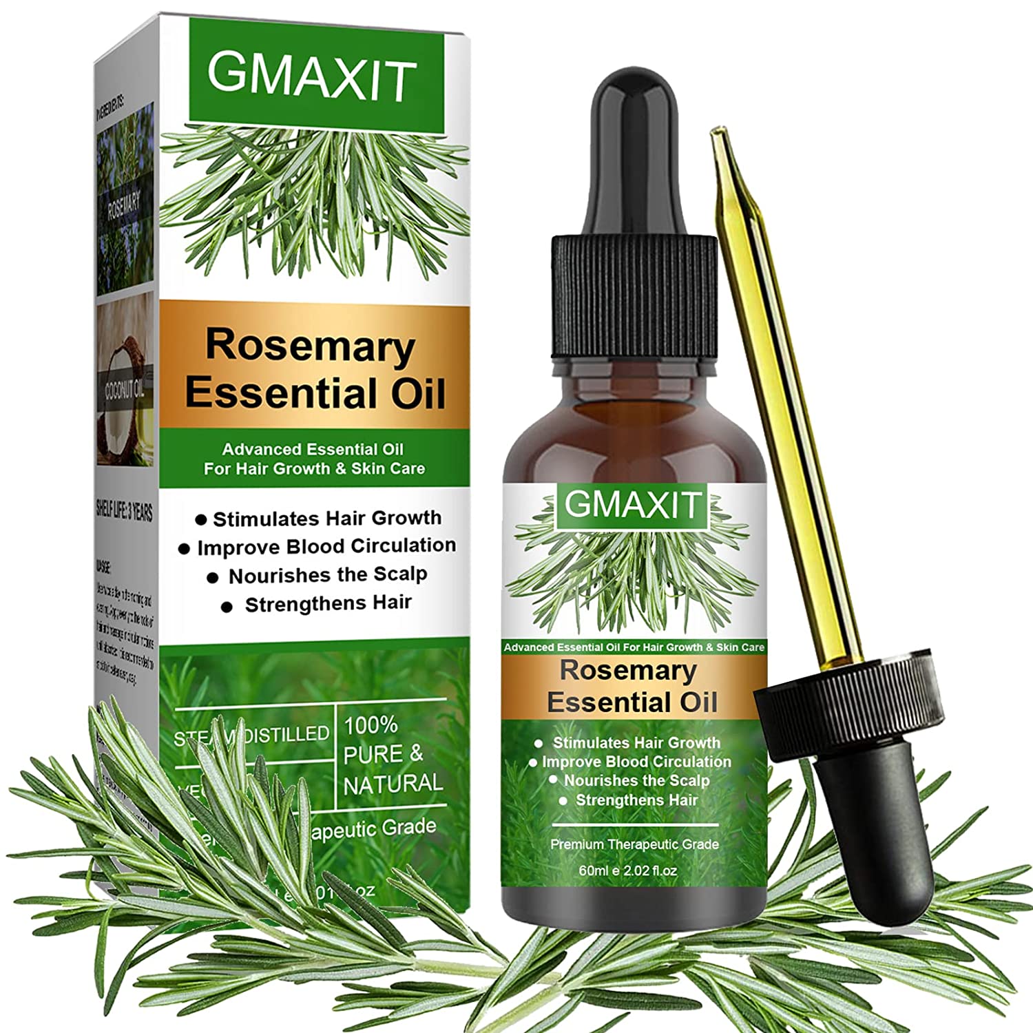 Rosemary Essential Oil, Rosemary Hair Growth Oil, Rosemary Oil for Hair Growth and Skin Care, Hair Regrowth Treatment, Nourish Scalp, Stimulate Hair Growth, Improve Blood Circulation, 100% Pure Natura