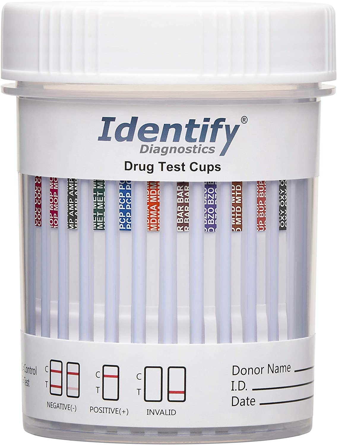 5 Pack Identify Diagnostics 12 Panel Drug Test Cup with BUP - Testing Instantly for 12 Different Drugs THC, COC, OXY, MDMA, BUP, MOP, AMP, BAR, BZO, MET, MTD, PCP ID-CP12-BUP (5)